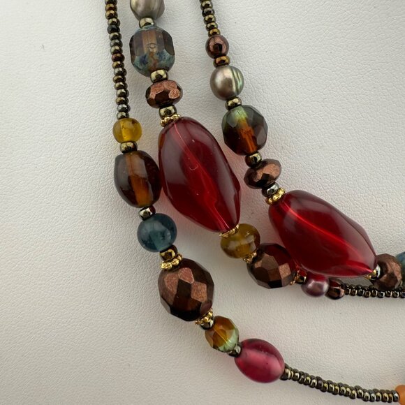 Vintage Multicolor Glass Bead Necklace Long Strand With Gold-Tone Accents Boho S - Picture 4 of 11
